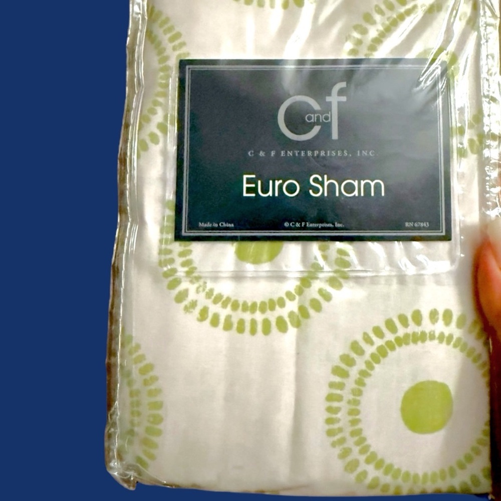 C and F Euro 26” pillow sham white green circle treasure island 100% cotton $54